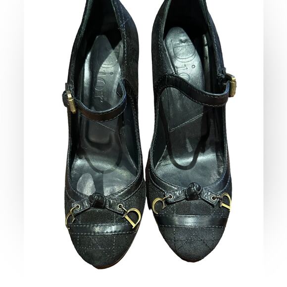 Dior Womens 37.5/7 Black Suede Mary Jane Heels - Picture 1 of 11
